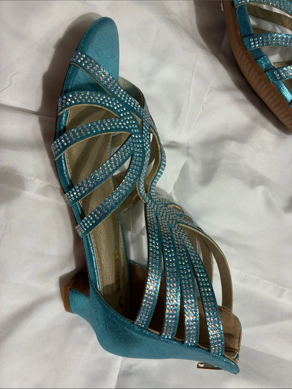 Teal Crystal Strappy High Heels